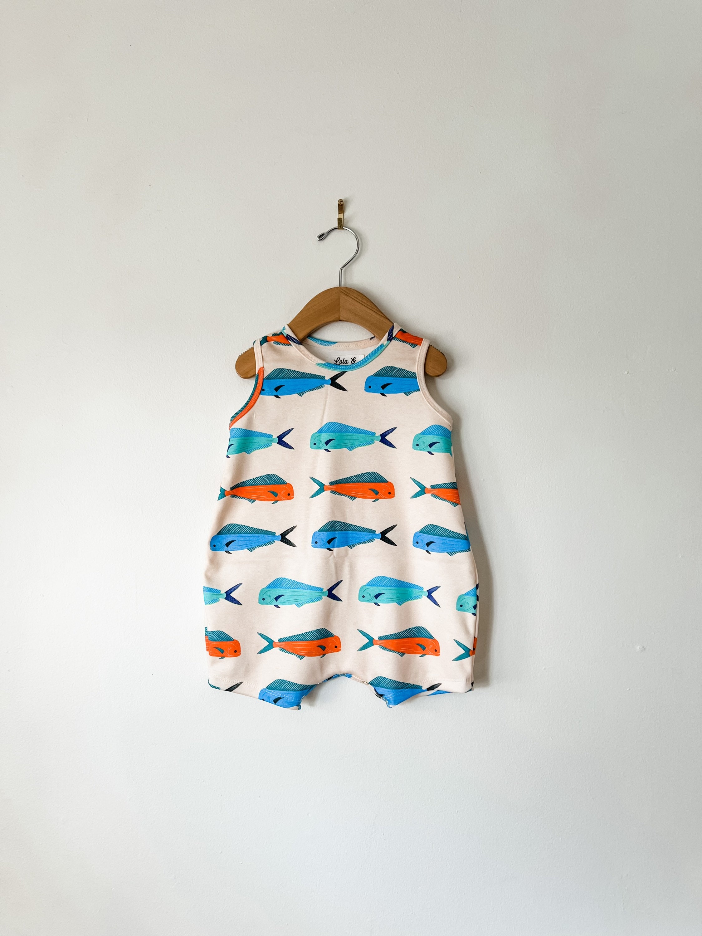 Fish romper / Organic playsuit / toddler jumpsuit  / tank romper // organic baby clothing // kids clothes // boys romper