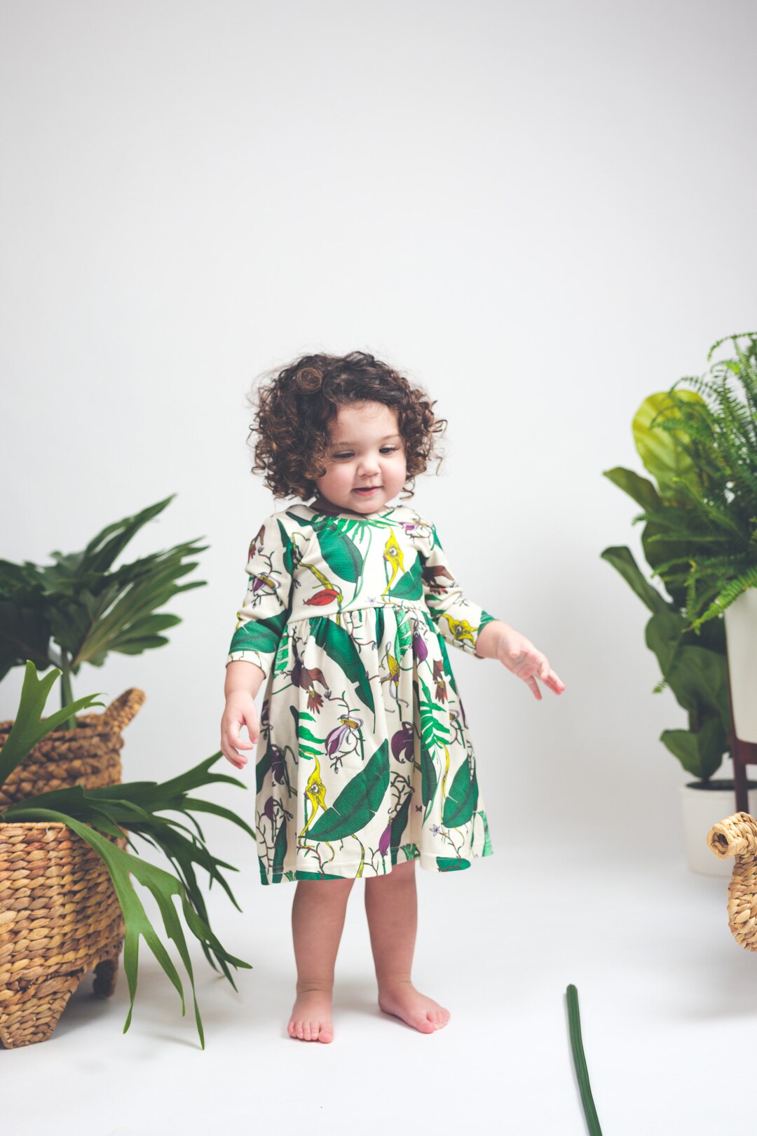 Organic Cotton Toddler Dress: Girls Twirl Dress, Orchid Print