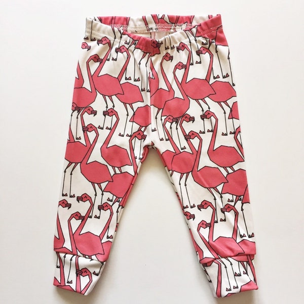 baby leggings, Organic baby leggings in pink flamingos, organic baby leggings, baby clothes, baby pants, toddler leggings