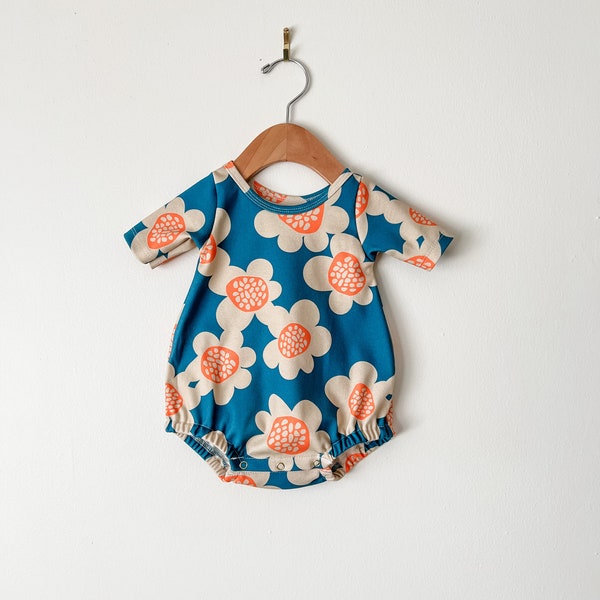 Blue mod floral bubble romper / baby girl clothes / Organic baby onesie /  baby bodysuit  / playsuit / organic baby clothes / fall baby