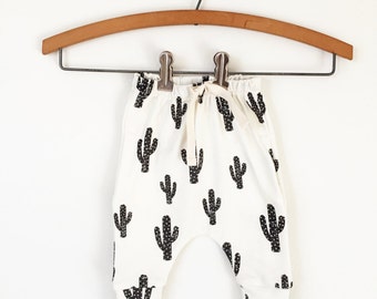 Organic Cotton Baby Joggers: Cactus Print Harem Pants