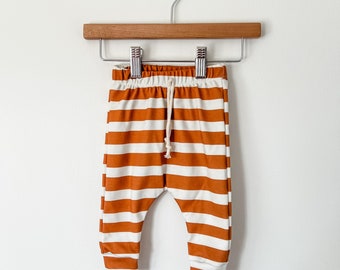 Organic Stripe Baby Harem Pants: Rust & Ivory Cotton Leggings