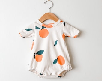 Clementine Print Organic Baby Romper: Fall Bodysuit Playsuit
