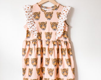 Girls leopard dress // organic kids clothes // ruffle dress // toddler clothing // summer baby clothes // tank dress