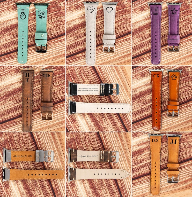 personalized laser engraved custom leather fitbit versa 4 3 2 1 lite sense watch straps for her him birthday gift