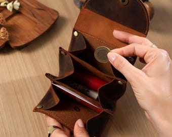 Handmade Leather Mini Wallet women: Personalized Coin Purse & Card Holder