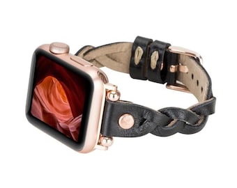 Braided Genuine Leather Fitbit Band, Slim Beaded Strap