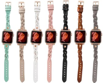 White Braided Leather Apple Watch Band: Women's Thin Strap - Main Image
