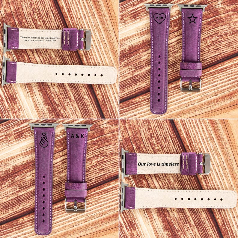 Engraving Leather Fitbit Versa Watch Band; Personalized Sense Strap Unisex image 8