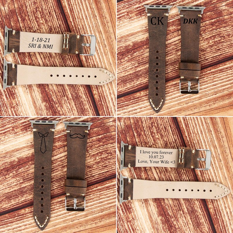 Engraving Leather Fitbit Versa Watch Band; Personalized Sense Strap Unisex image 7