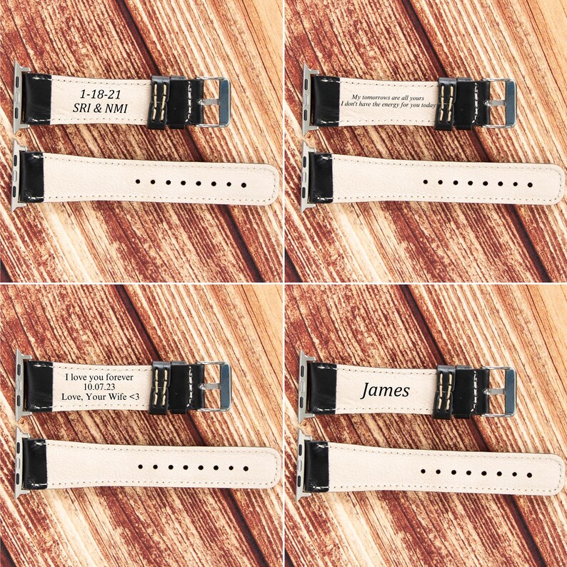 Engraving Leather Fitbit Versa Watch Band; Personalized Sense Strap Unisex image 9