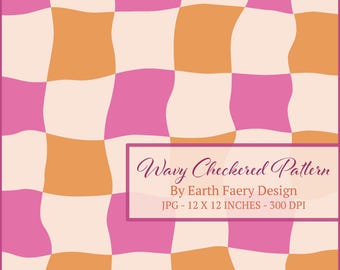 Retro Wavy Checkerboard Seamless Pattern (JPEG Digital Download)