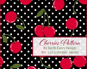 Cherry Polka Dot Seamless Pattern: Fabric Sublimation (JPEG Digital Download)