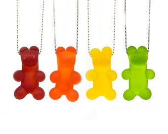 Gummy Bear Necklace - Original Colours - Lampworked Flameworked Glass Candy - Food Jewelry