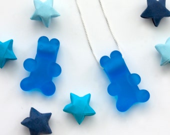 Gummy Bear Necklace Blue - Lampworked Flameworked Glass Candy - Food Jewelry