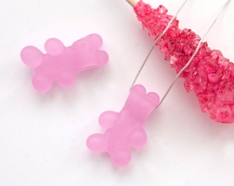 Gummy Bear Necklace Pink - Lampworked Flameworked Glass Candy - Food Jewelry