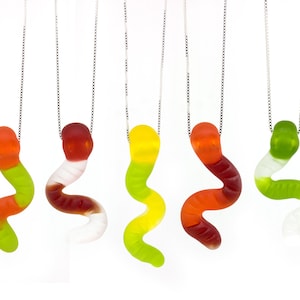 Gummy Worm Necklace Lampworked Flameworked Glass Snake Candy Food Jewelry image 1