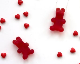Gummy Bear Necklace Red - Lampworked Flameworked Glass Candy - Food Jewelry