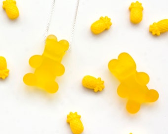 Gummy Bear Necklace Yellow - Lampworked Flameworked Glass Candy - Food Jewelry