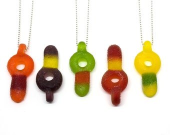 Sour Key Necklace - Lampworked Flameworked Glass Gummy Candy - Food Jewelry