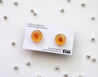 Glass Stud Earrings - Gummy Fuzzy Peach - Lampworked Flameworked Candy - Candy Jewelry