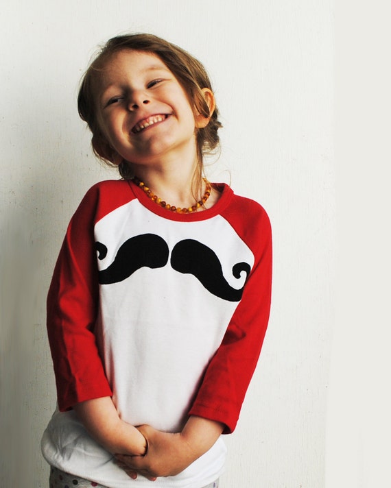 Items similar to PreOrder Mustache Children's Shirt, Red Raglan, sizes 246 on Etsy