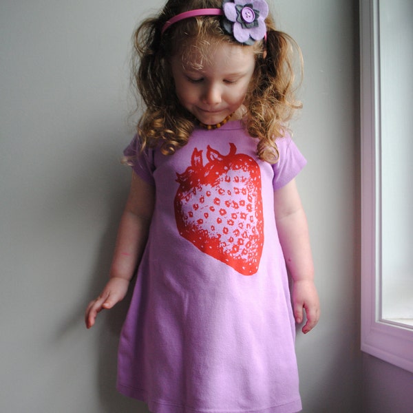 Strawberry T-Shirt Dress, Toddler Dress. Orchid Purple. Red. size 6