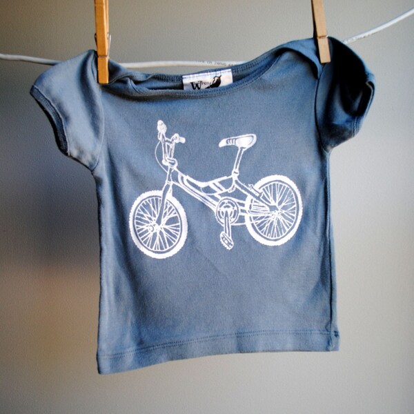 BMX Bike Organic TShirt - Hand Dyed Light Grey and screen printed in White ink - 6 to 12 months