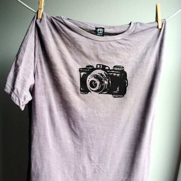 Vintage Camera Mens Burnout Shirt - Storm Cloud Grey with Black print - Extra Large