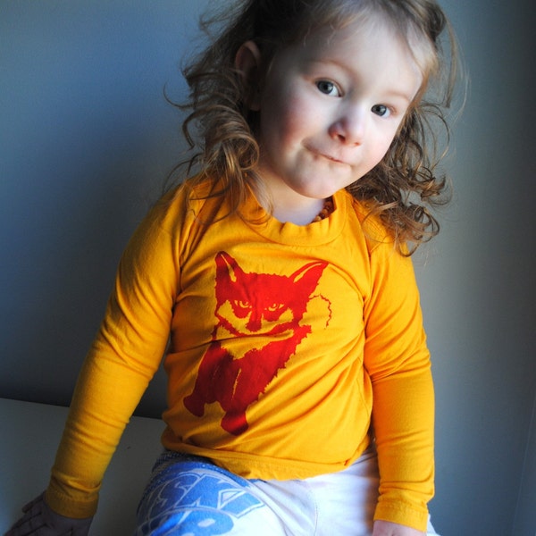 Fox Long Sleeved Shirt.  Kids Organic Shirt.  Harvest Yellow.  Red.  6 month