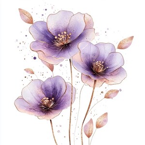 20 Abstract Flowers Clipart, Purple Flower Abstract Print, Flowers ...