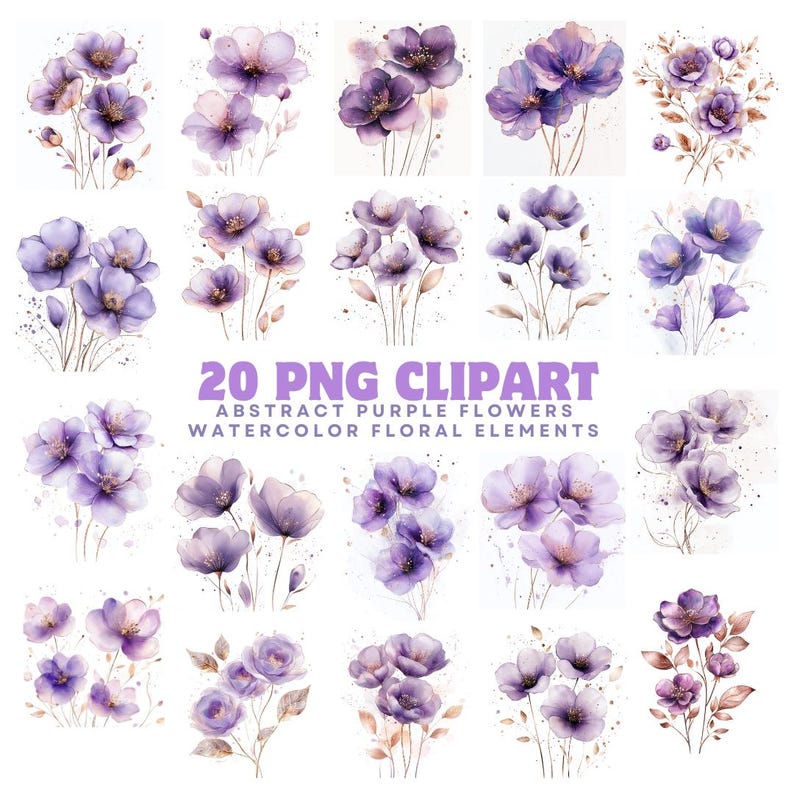 20 Abstract Flowers Clipart, Purple Flower Abstract Print, Flowers ...