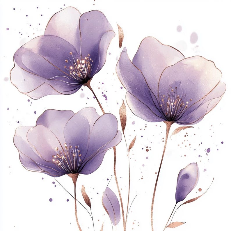 20 Abstract Flowers Clipart, Purple Flower Abstract Print, Flowers ...