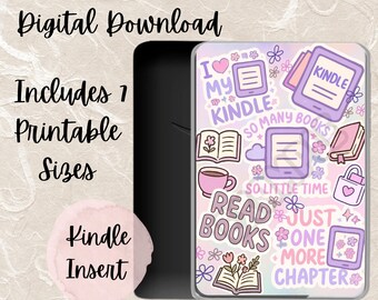 Pastel Kindle Lover Kindle Insert, Cute Inserts For Kindle, Book Lover, Bookworm, Digital Download, Pastel Flowers