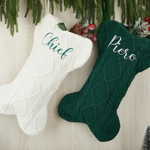 Personalized KnittedDog Christmas Stocking ,Christmas Dog Stockings,Embroidered Pet Stockings,Bone Shaped Dog Socks with name
