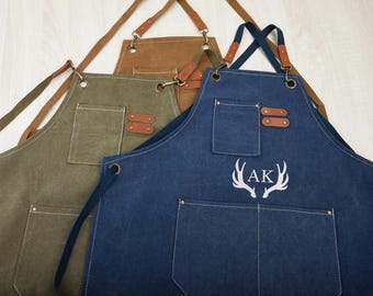 Personalized embroidered aprons,Canvas workshop aprons with pockets,BBQ aprons, bartender aprons,Custom kitchen aprons,Custom gifts for men