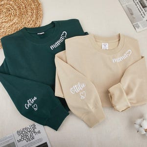 Sudadera con cuello redondo bordada personalizada con inicial en forma de corazón, sudadera con escote bordado, camisa de pareja personalizada, regalo de aniversario de bodas