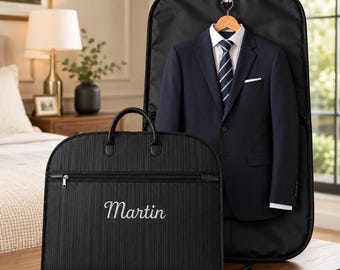 Personalized Embroidered Name Garment Bag, Heavy Duty Oxford Suit Cover with Leather Handle, Proposal Gift for Groomsmen