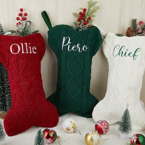 2025 Personalized Bone Christmas Stockings, bone shaped dog socks, embroidered dog bone Christmas stockings, embroidered pet socks
