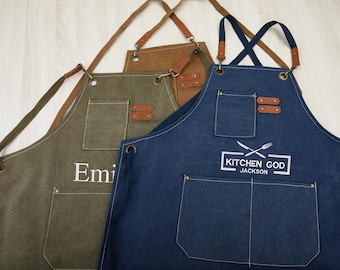 Personalized chef cooking apron with name,Embroidered custom apron,Valentine's Day Gift for him,Custom Gift for Him,Bartender Apron