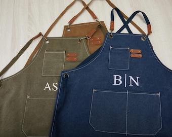 Tabliers brodés personnalisés, Tabliers de chef, Tabliers d'atelier en toile avec poches, Tabliers barman, Tabliers de cuisine personnalisés, Cadeaux pour homme