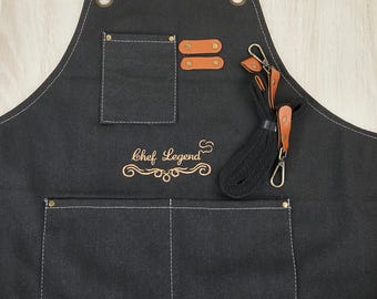 Tablier personnalisé,Tablier personnalisé pour homme,Bretelles réglablesTablier personnalisé Tablier avec cuir,Tablier pour barbecue,Tablier en toile avec poches