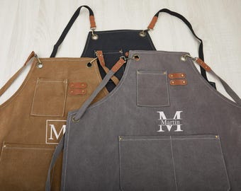 Personalized embroidered aprons,Canvas workshop aprons with pockets,BBQ aprons, bartender aprons,Custom gifts for men,Custom kitchen aprons