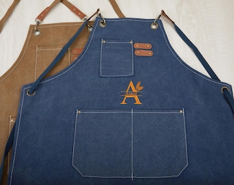 Personalized Canvas Embroidered Apron for Men, Chef Apron with Pockets, Birthday Gift for Him,Housewarming Gift, BBQ Apron with Name