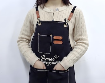 Embroidered custom apron,linen embroidered aprons, chef cooking,Personalized aprons,Apron gifts for men and women, Valentine's Day Gift