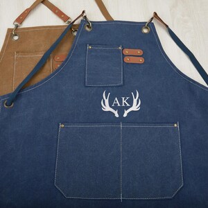 Canvas Workshop Apron with Pockets, Custom Gift for Him, Personalized Bar Apron, Embroidered Kitchen Apron, Bartender Apron, Barbeque Apron