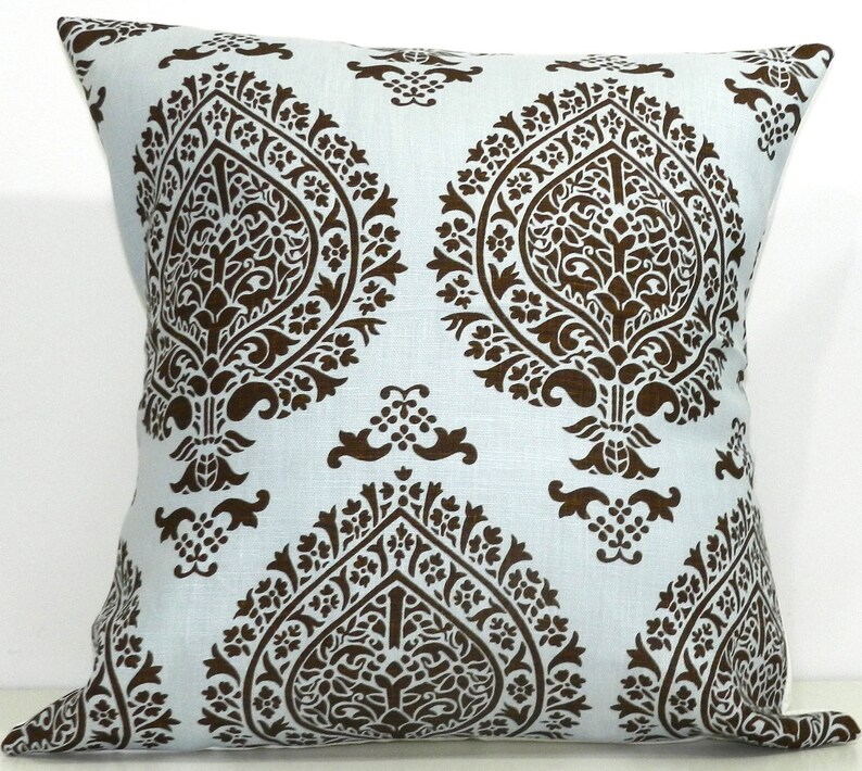 New 18x18 Inch Designer Handmade Pillow Case in Brown on Blue Etsy
