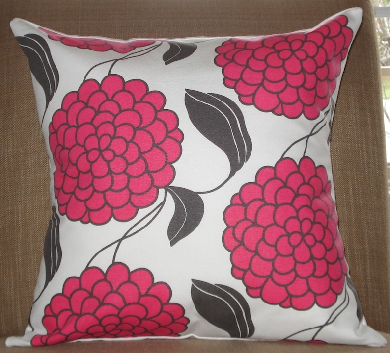 New 18x18 Inch Designer Handmade Pillow Case With Pink and Charcoal