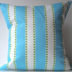 New 18x18 inch Designer Handmade Pillow Cases. wide blue stripe with green dots.