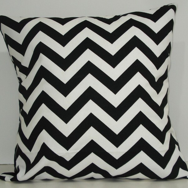 New 18x18 inch Designer Handmade Pillow Cases. Black and white zig zag, chevron pattern.